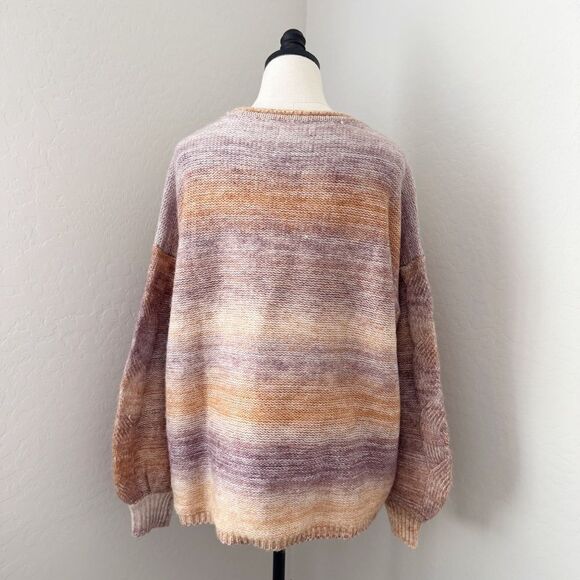 LC Lauren Conrad Braided Cable Sleeve Detail Knit Sweater Ombré Cozy Oversized - Picture 4 of 8